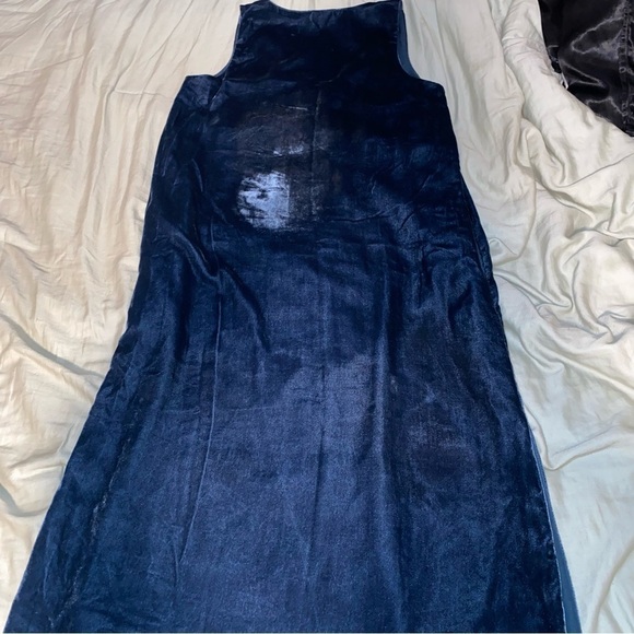 MADEWELL BY JCREW BLUE VELVET BUTTON FRONT MIDI DRESS WITH SIDE SLITS TRENDY - Picture 10 of 13